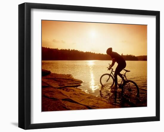 Silhouette of Mountain Biker at Sunset-null-Framed Photographic Print