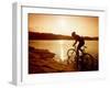 Silhouette of Mountain Biker at Sunset-null-Framed Photographic Print