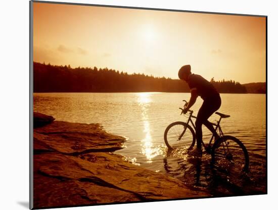 Silhouette of Mountain Biker at Sunset-null-Mounted Photographic Print