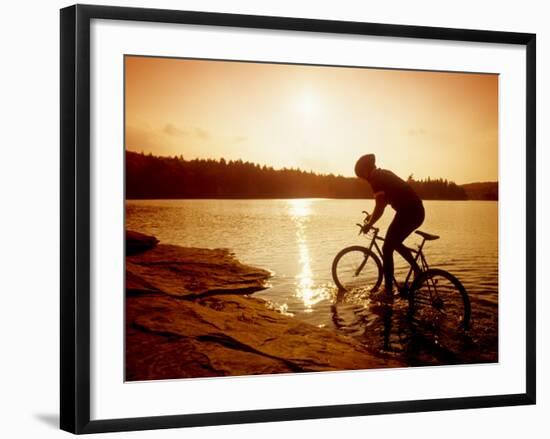 Silhouette of Mountain Biker at Sunset-null-Framed Photographic Print