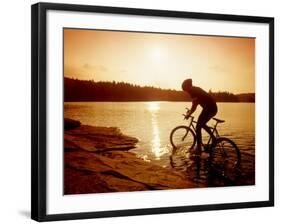 Silhouette of Mountain Biker at Sunset-null-Framed Photographic Print