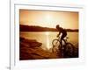 Silhouette of Mountain Biker at Sunset-null-Framed Photographic Print