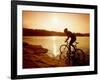 Silhouette of Mountain Biker at Sunset-null-Framed Photographic Print