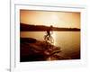 Silhouette of Mountain Biker at Sunset-null-Framed Photographic Print