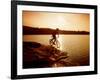 Silhouette of Mountain Biker at Sunset-null-Framed Photographic Print