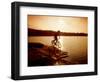 Silhouette of Mountain Biker at Sunset-null-Framed Photographic Print