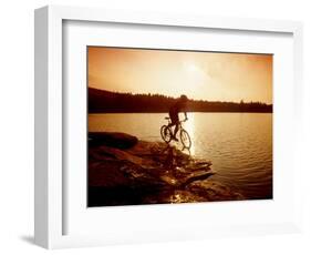 Silhouette of Mountain Biker at Sunset-null-Framed Photographic Print