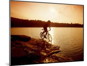 Silhouette of Mountain Biker at Sunset-null-Mounted Photographic Print