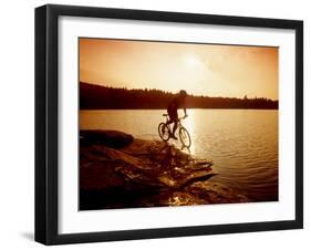 Silhouette of Mountain Biker at Sunset-null-Framed Photographic Print