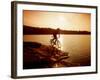 Silhouette of Mountain Biker at Sunset-null-Framed Photographic Print