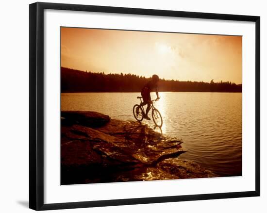 Silhouette of Mountain Biker at Sunset-null-Framed Photographic Print