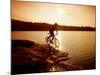 Silhouette of Mountain Biker at Sunset-null-Mounted Photographic Print