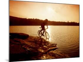 Silhouette of Mountain Biker at Sunset-null-Mounted Photographic Print