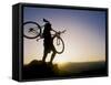 Silhouette of Mountain Biker at the Summit During Sunrise-null-Framed Stretched Canvas