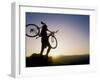 Silhouette of Mountain Biker at the Summit During Sunrise-null-Framed Premium Photographic Print