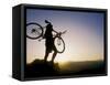 Silhouette of Mountain Biker at the Summit During Sunrise-null-Framed Stretched Canvas