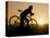 Silhouette of Mountain Biker at the Summit During Sunrise-null-Stretched Canvas