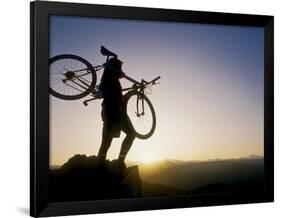 Silhouette of Mountain Biker at the Summit During Sunrise-null-Framed Photographic Print