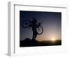 Silhouette of Mountain Biker at the Summit During Sunrise-null-Framed Photographic Print