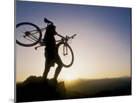 Silhouette of Mountain Biker at the Summit During Sunrise-null-Mounted Photographic Print