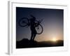 Silhouette of Mountain Biker at the Summit During Sunrise-null-Framed Photographic Print