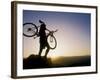 Silhouette of Mountain Biker at the Summit During Sunrise-null-Framed Photographic Print