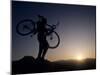 Silhouette of Mountain Biker at the Summit During Sunrise-null-Mounted Photographic Print