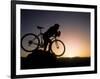 Silhouette of Mountain Biker at the Summit During Sunrise-null-Framed Photographic Print