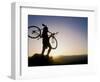 Silhouette of Mountain Biker at the Summit During Sunrise-null-Framed Photographic Print