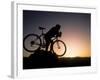 Silhouette of Mountain Biker at the Summit During Sunrise-null-Framed Photographic Print