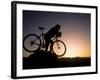 Silhouette of Mountain Biker at the Summit During Sunrise-null-Framed Photographic Print