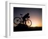 Silhouette of Mountain Biker at the Summit During Sunrise-null-Framed Photographic Print