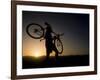 Silhouette of Mountain Biker at the Summit During Sunrise-null-Framed Photographic Print