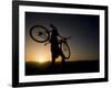 Silhouette of Mountain Biker at the Summit During Sunrise-null-Framed Photographic Print