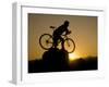 Silhouette of Mountain Biker at the Summit During Sunrise-null-Framed Photographic Print