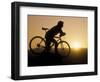 Silhouette of Mountain Biker at the Summit During Sunrise-null-Framed Photographic Print