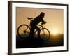 Silhouette of Mountain Biker at the Summit During Sunrise-null-Framed Photographic Print