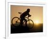 Silhouette of Mountain Biker at the Summit During Sunrise-null-Framed Photographic Print