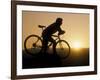 Silhouette of Mountain Biker at the Summit During Sunrise-null-Framed Photographic Print