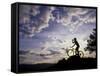 Silhouette of Mountain Biker Drinking at the Summit During Sunset-null-Framed Stretched Canvas