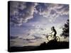 Silhouette of Mountain Biker Drinking at the Summit During Sunset-null-Stretched Canvas