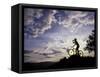 Silhouette of Mountain Biker Drinking at the Summit During Sunset-null-Framed Stretched Canvas