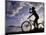 Silhouette of Mountain Biker Drinking at the Summit During Sunset-null-Mounted Photographic Print