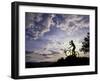 Silhouette of Mountain Biker Drinking at the Summit During Sunset-null-Framed Photographic Print