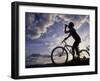 Silhouette of Mountain Biker Drinking at the Summit During Sunset-null-Framed Photographic Print