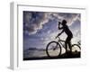 Silhouette of Mountain Biker Drinking at the Summit During Sunset-null-Framed Photographic Print