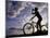 Silhouette of Mountain Biker Drinking at the Summit During Sunset-null-Mounted Photographic Print