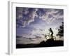 Silhouette of Mountain Biker Drinking at the Summit During Sunset-null-Framed Photographic Print