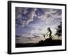 Silhouette of Mountain Biker Drinking at the Summit During Sunset-null-Framed Photographic Print