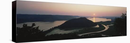 Silhouette of Mountains at Dusk, Trempealeau Mountain, Mississippi River, Minnesota, USA-null-Stretched Canvas
